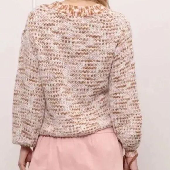 Blu Pepper Marled Button Front Cardigan NWT Cream Brown Pink Size Large - Picture 3 of 13